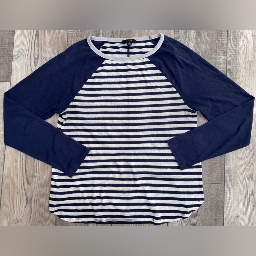 J. Crew Long Sleeve Navy Blue Striped Top Baseball Tee Women’s Medium